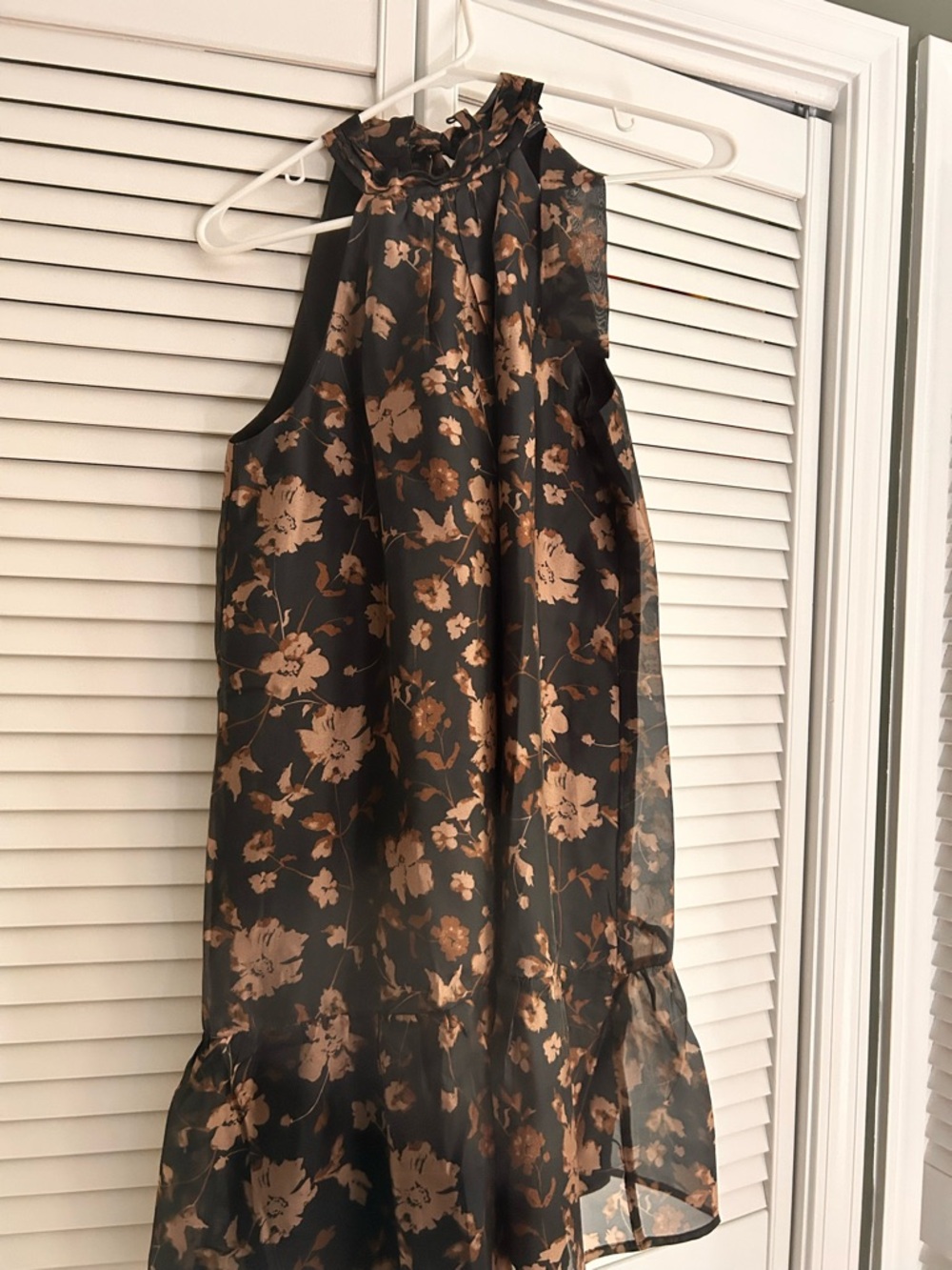 LOFT Black Dress with Metallic Gold Floral Print